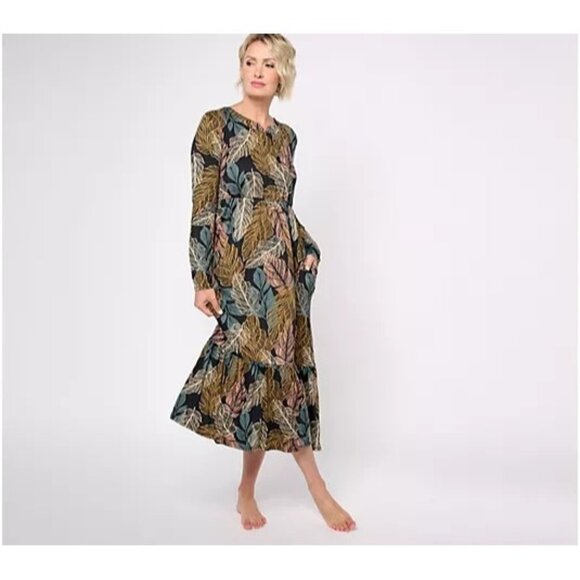Stan Herman Sueded Jersey Tiered Lounge Dress Black XS A608379 - Picture 1 of 2